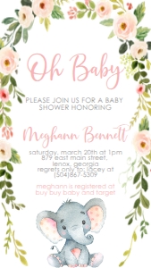 Baby Shower Pink Frame Elephant Text Invite: Baby Shower Pink Frame Elephant Invitation