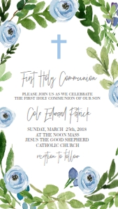 Communion Wreath Blue Floral Text Invite: Communion Wreath Blue Floral