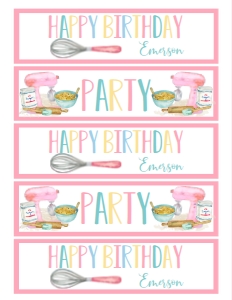 Birthday Baking Party Water Bottle/Wrap: Birthday Baking Party
