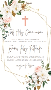 Communion Cotton Gold Frame Text Invite: Communion Cotton Gold Frame