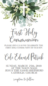 Communion Eucalyptus Text Invite: Communion Eucalyptus Cross 7x5