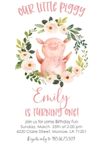 Birthday Piggy Pink Floral Wreath: Birthday Piggy Pink Floral Wreath