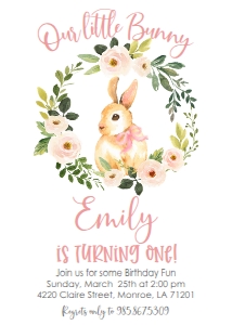 Birthday Bunny Pink Floral Wreath: Birthday Bunny Pink Floral Wreath