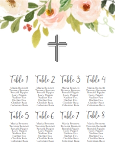 Communion Pink Floral Frame Seating Chart: Baptism Pink Floral Frame