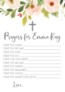 Communion Pink Floral Frame Prayer Card: Baptism Pink Floral Frame