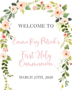 Communion Pink Floral Frame Welcome Sign: Communion Pink Floral Frame