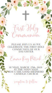 Communion Pink Floral Frame Text Invite: Communion Pink Floral Frame