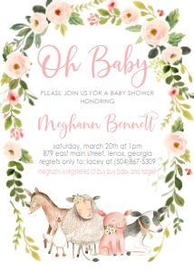 Baby Shower Pink Frame Farm Animals: Baby Shower Pink Frame Farm Animals