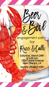 Crawfish Beer and Boil Engagement Text Invite: Crawfish Beer & Boil Engagememt