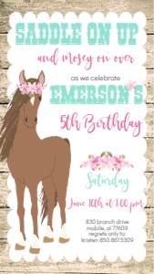 Birthday Horse Rustic Floral Text Invite: Birthday Horse Rustic Floral