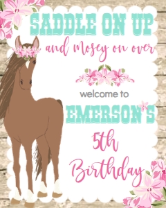 Birthday Horse Rustic Floral Welcome Sign 8x10: Birthday Horse Rustic Floral