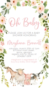 Baby Shower Pink Frame Farm Animals Text Invite: Baby Shower Pink Frame Farm Animals