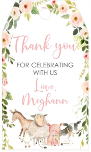 Baby Shower Pink Frame Farm Animals Favor Tag: Baby Shower Pink Frame Farm Animals