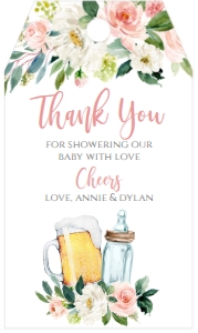 Baby Shower Pink Floral Favor Tag BBPF1: Baby Shower Brewing Bottle Pink Floral BBPF1