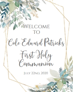 Communion Gold Frame Foliage Welcome Sign: Communion Gold Frame Foliage Invitation