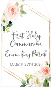 Communion Pink Floral Geo Frame Favor Tag: Communion Pink Floral Geo Frame