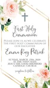 Communion Pink Floral Geo Frame Text Invite: Communion Pink Floral Geo Frame