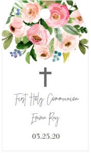 Communion Bouquet Pink Floral Favor Tag: Communion Bouquet Pink Floral