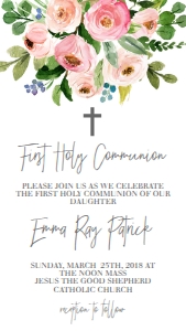 Communion Bouquet Pink Floral Text Invite: Communion Bouquet Pink Floral