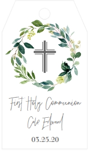 Communion Green Leaf Wreath Favor Tag: Communion Green Leaf Wreath