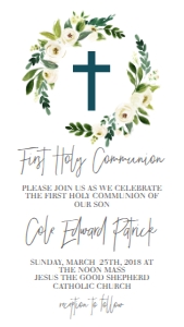 Communion White Floral Wreath Text Invite: Communion White Floral Wreath