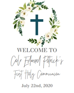 Communion White Floral Wreath Welcome Sign: Confirmation Wreath White Floral