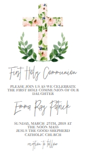 Communion Cross Pink Floral Text Invite: Communion Cross Pink Floral