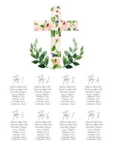Communion Cross Pink Floral Seating Chart: Baptism Cross Pink Floral