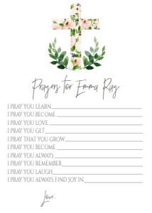 Communion Cross Pink Floral Prayer Card: Baptism Cross Pink Floral