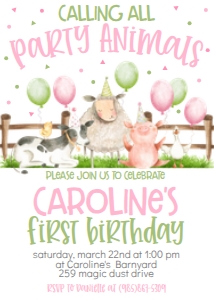 Birthday Farm Party Animals Pink design preview