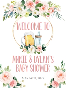 Baby Shower Brewing Bottle Pink Floral BBPF1 Welcome Sign 18x24: Baby Shower Brewing Bottle Pink Floral BBPF1