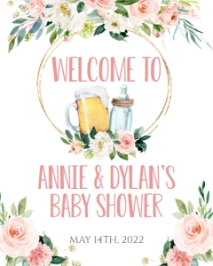 Baby Shower Brewing Bottle Pink Floral BBPF1 Welcome Sign: Baby Shower Brewing Bottle Pink Floral BBPF1