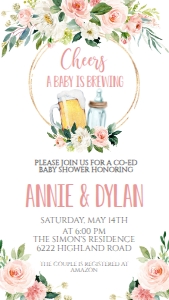 Baby Shower Brewing Bottle Pink Floral Text Invite: Baby Shower Brewing Bottle Pink Floral BBPF1