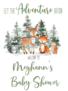 Baby Shower Woodland Trees Adventure Welcome Sign 18x24: Baby Shower Woodland Trees Adventure