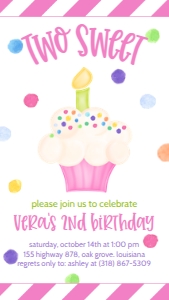Birthday Cupcake Two Sweet Text Invite: Birthday Two Sweet Cupcake