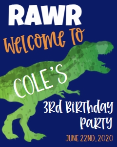 Birthday Dinosaur Three Rex Welcome Sign: Birthday Dinosaur Three Rex