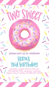 Birthday Two Sweet Donut Text Invite: Birthday Two Sweet Donut