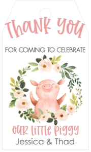 Birthday Piggy Pink Floral Wreath Favor Tag: Birthday Piggy Pink Floral Wreath