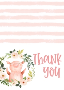 Birthday Piggy Pink Floral Wreath Thank You: Birthday Piggy Pink Floral Wreath
