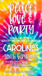 Birthday Tie Dye Peace Love Text Invite: Birthday Tie Dye Peace Love