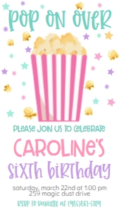 Birthday Popcorn Party BPP1 Text Invite: Birthday Popcorn Party BPP1