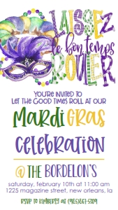 Mardi Gras Good Times Laissez King Cake Text Invite: Mardi Gras Good times Laissez King cake