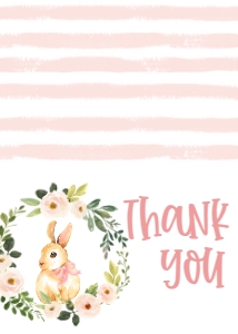Birthday Bunny Pink Floral Wreath Thank You: Birthday Bunny Pink Floral Wreath