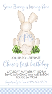 Birthday Easter Bunny Monogram Blue Text Invite EBP2: Birthday Easter Bunny Monogram Blue