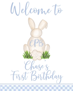 Birthday Easter Bunny Monogram Blue Welcome Sign EBP2: Birthday Easter Bunny Monogram Blue