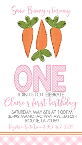Birthday Easter Carrots Pink Text Invite: Birthday Easter Carrots Pink