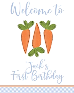 Birthday Easter Carrots Blue Welcome Sign: Birthday Easter Carrots Blue