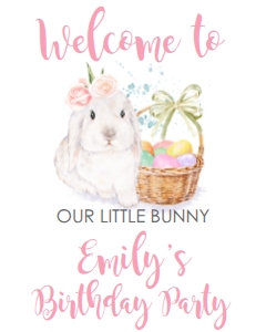 Birthday Bunny Pink Welcome Sign BBP: Birthday Bunny Pink One