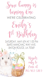 Birthday Bunny Pink One Text Invite BBP: Birthday Bunny Pink One