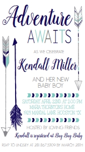 Baby Shower Adventure Arrow Navy Aqua Text Invite: Baby Shower Adventure Arrow Navy Aqua